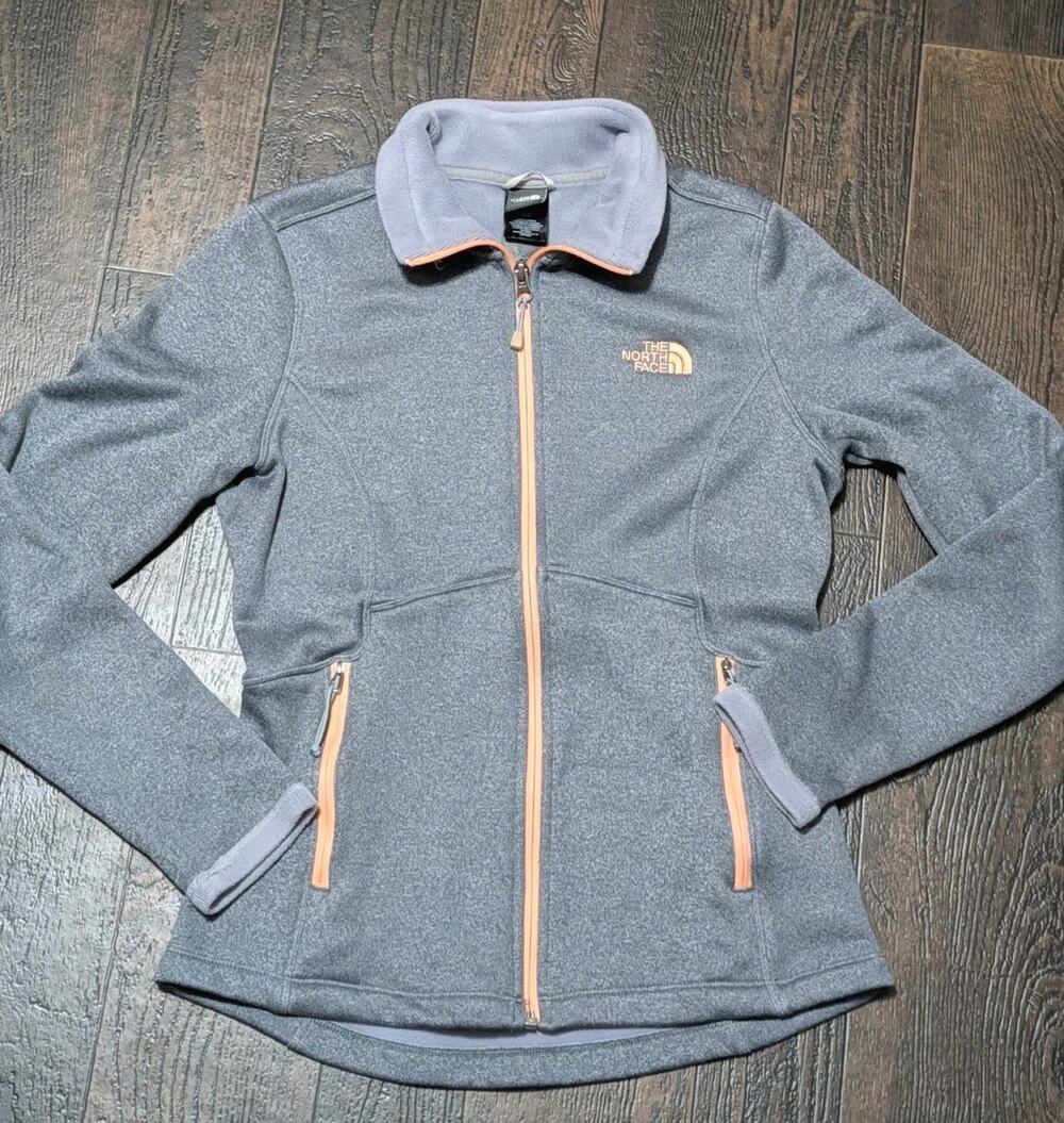 The North Face Women's Agave Full Zip Fleece Jacket Gray Pink Orange Trim